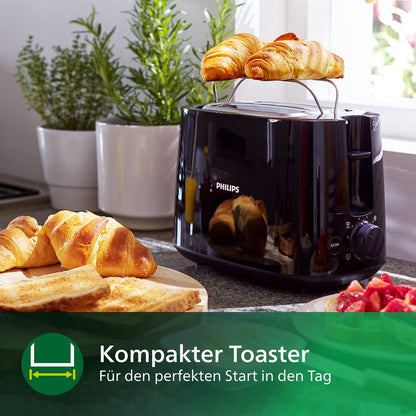 Philips Toaster - 2 toast slots, 8 settings, bun warmer, defrost function, lift function, automatic shut-off, black (HD2581/90)
