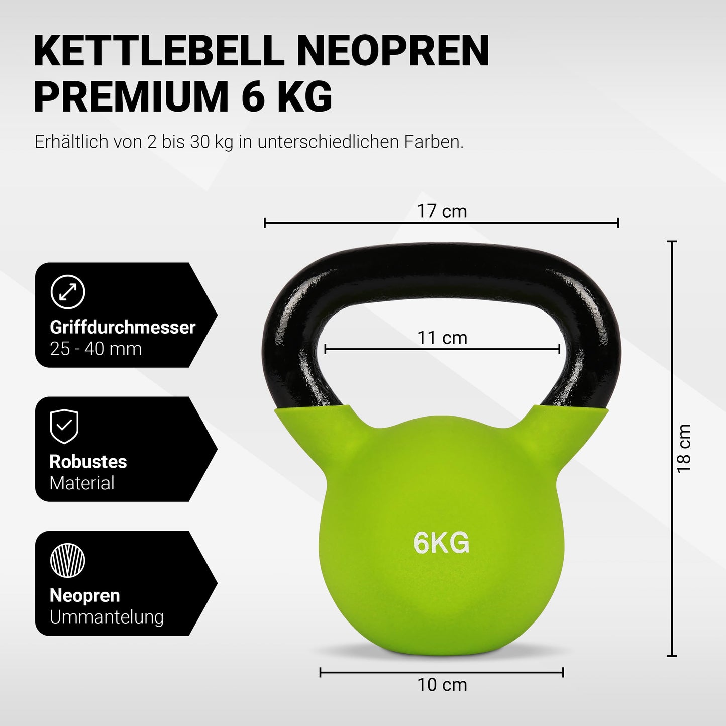 Kettlebell Neoprene 2 - 30 kg incl. exercise poster (6 kg - green) Ball kettlebell