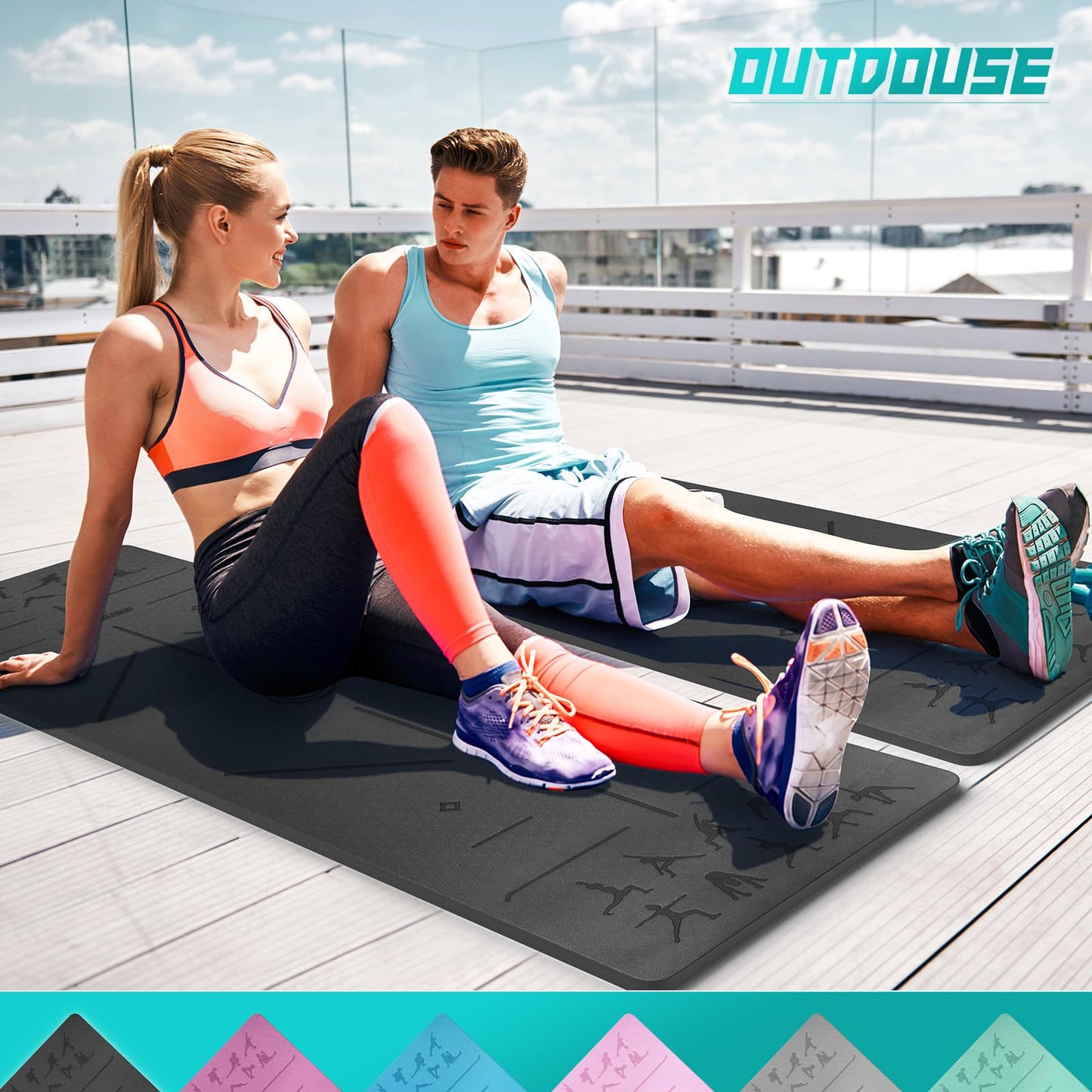 OUTDOUSE Yoga Mat, TPE 6mm Thick Skin-Friendly Non-Slip Exercise Mat for Pilates, Aerobics, Gymnastics, Meditation, Stretching with Carrying Strap. Home Workout Sports Mat 183x61cm.