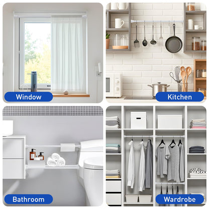 White tension rods, 18 - 28 inches, tension rod, no drilling, small adjustable curtain rod for closet, window, kitchen, door
