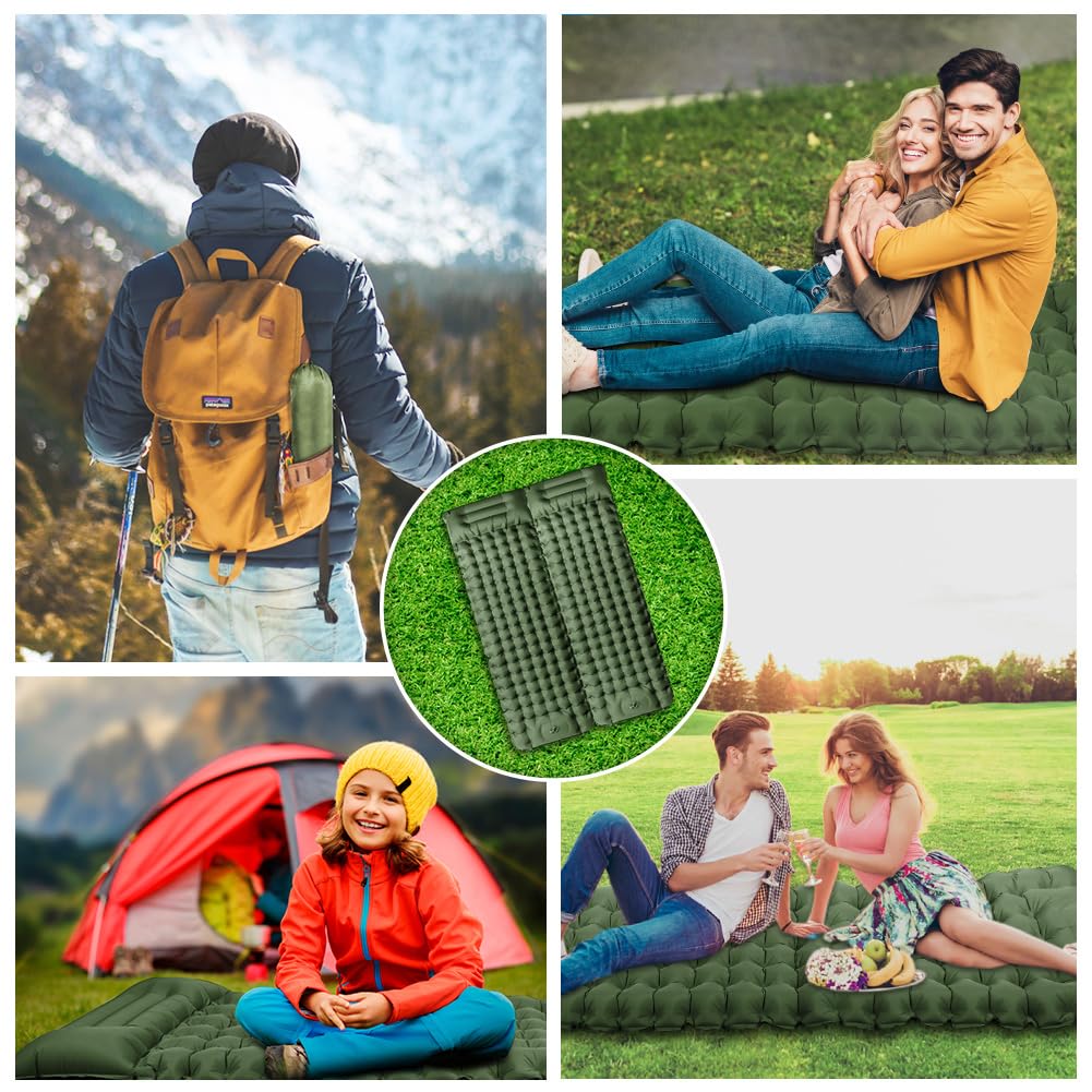 flintronic Camping Self-Inflating Sleeping Pad with Foot Pump, 10CM Thick Waterproof Pad with Pillow, Outdoor Inflatable Air Mattress, Foldable Sleeping Mat for Outdoor, Camping, Army Green