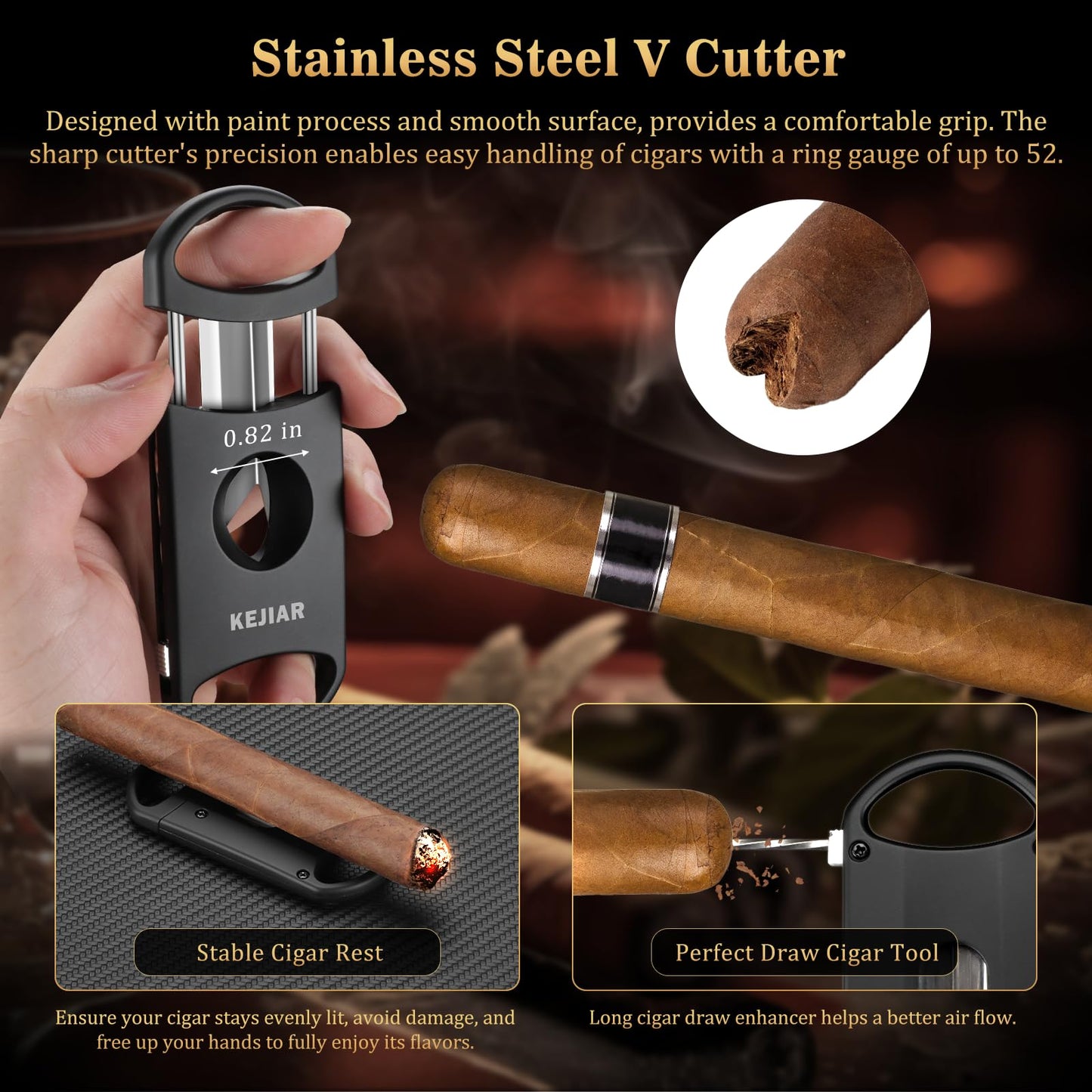 KEJIAR Cigar Humidor Set Travel Humidor for Cigars Includes 2 multifunctional cigar cutters, cigar punch, humidity pack, hygrometer, cigar box Cigar box Gifts for Men
