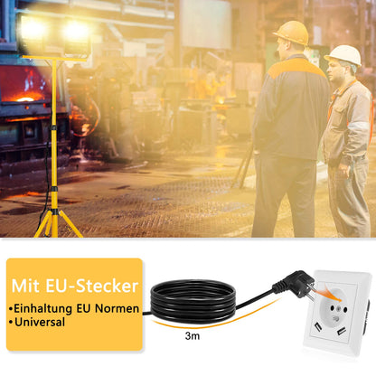 2x 200W LED floodlights super bright IP66 waterproof LED floodlight 6000 Kelvin cool white outdoor spotlight floodlights spotlight light with 150cm yellow telescopic tripod for LED floodlights
