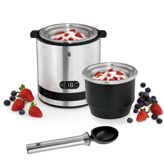 WMF Kitchen Minis 3in1 ice cream machine, ice maker for frozen yogurt, sorbet, and ice cream, freezing container 300 ml, 30-minute timer, frozen yogurt machine.