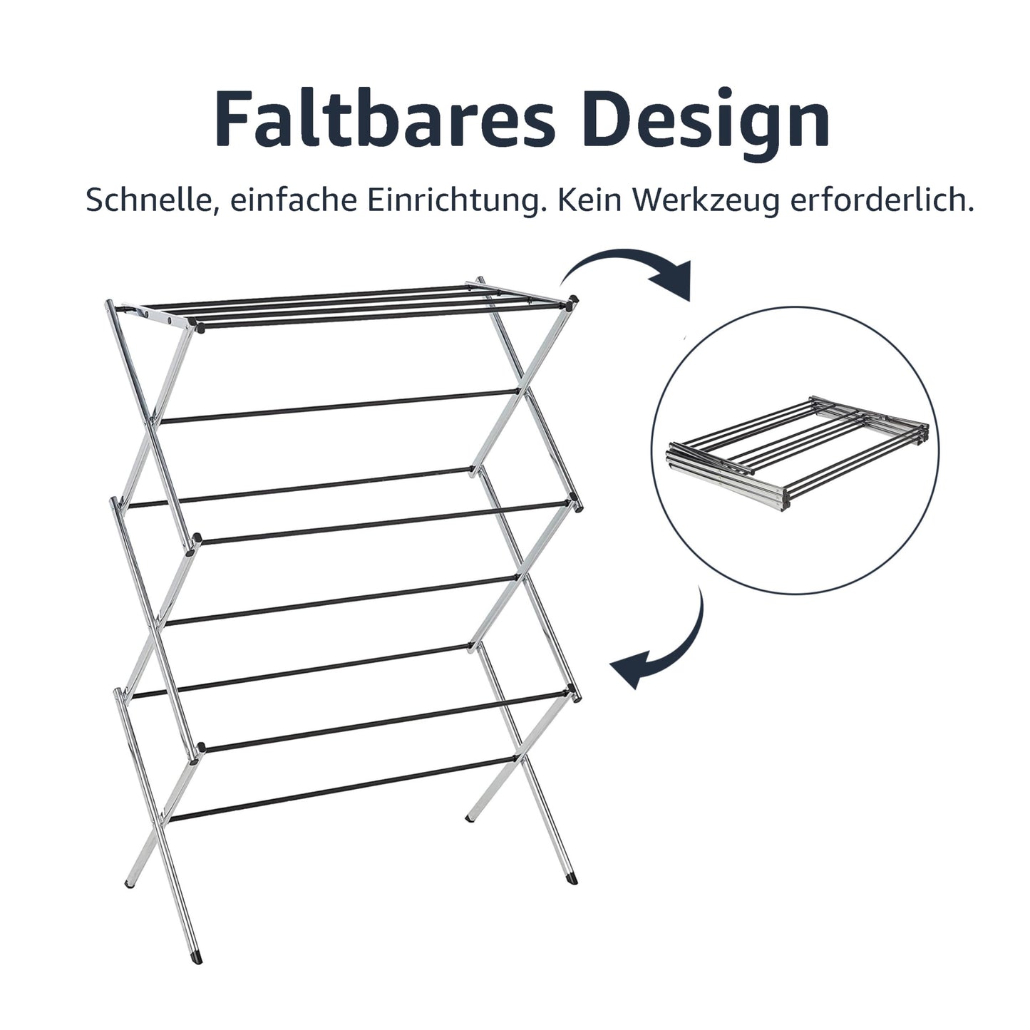 Amazon Basics Folding Clothes Drying Rack made of Alloy Steel for Indoor Use, Apparel, 74.9 x 36.8 x 106.2 cm (LXWXH), Chrome