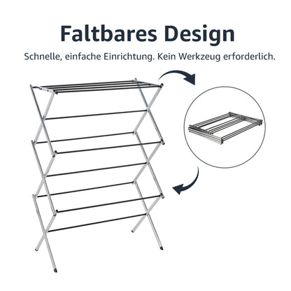 Amazon Basics Folding Clothes Drying Rack made of Alloy Steel for Indoor Use, Apparel, 74.9 x 36.8 x 106.2 cm (LXWXH), Chrome