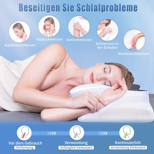 SAHEYER neck pillow, memory foam pillow side sleeper pillow ergonomic orthopedic neck support pillow improve sleep quality neck roll, 60 x 35.5 x 10/13CM sleeping pillow with pillowcase