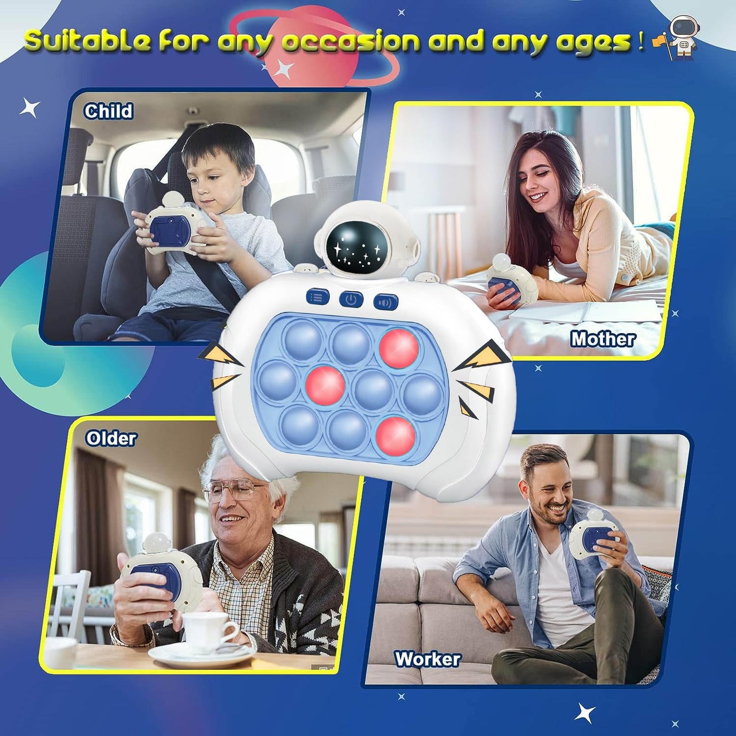 Quick Push Pop Game, Fidget Toys Pro for Kids & Adults, Handheld game, fast puzzle machine, push bubble stress toy, gift for boys, girls, teens.