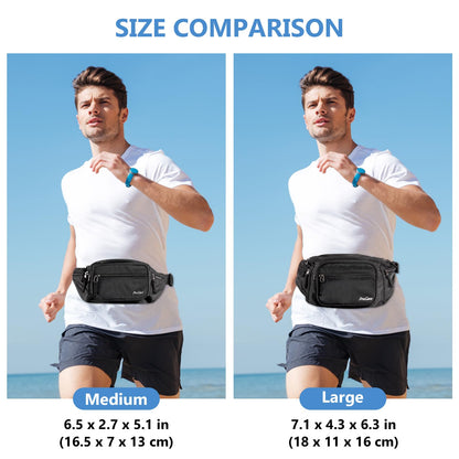 ProCase Large Waist Bag Waist Pack Waterproof Hip Bag for Men and Women Large Nylon Fanny Pack with 6 Zipper Pockets for Traveling Sports Hiking Jogging Dog Walking