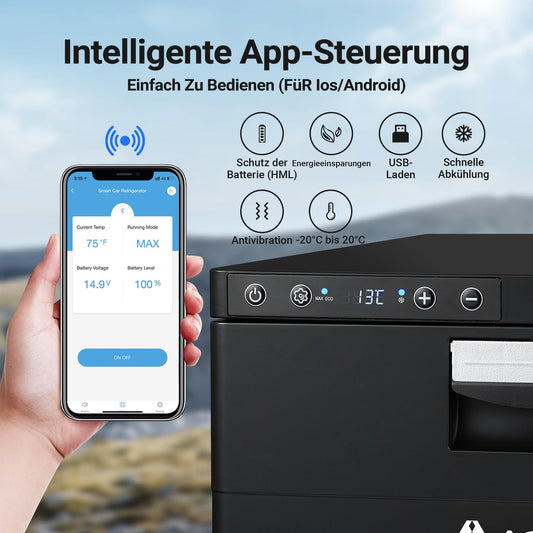 AAOBOSI 31L drawer compressor cooler, RV fridge with APP control, 12/24V, compressor refrigerator, up to -20℃ cooling drawer for car, truck, boat, RV, camping, and outlet.