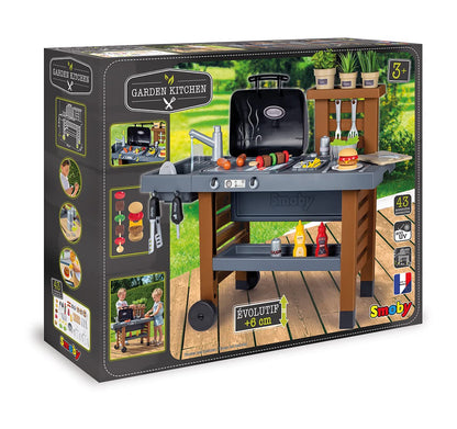 Smoby - Outdoor garden play kitchen - includes grill, sink with water pump function, and many accessories, for children ages 3 and up.