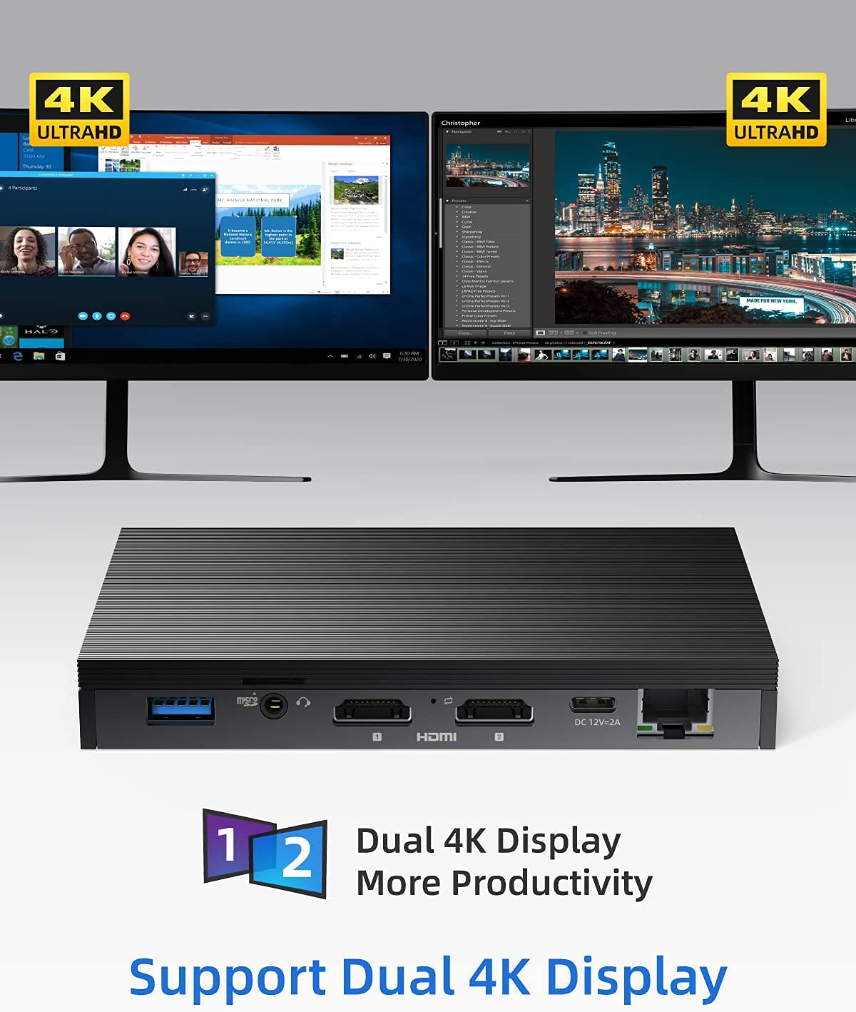 MeLE Quieter2Q fanless Mini PC Windows 11 Pro Celeron J4125 4GB 64GB Quad Core Mini Desktop Computer 4K Dual WiFi for office, business, companies, school, home office work.