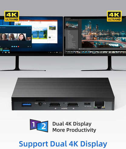 MeLE Quieter2Q fanless Mini PC Windows 11 Pro Celeron J4125 4GB 64GB Quad Core Mini Desktop Computer 4K Dual WiFi for office, business, companies, school, home office work.