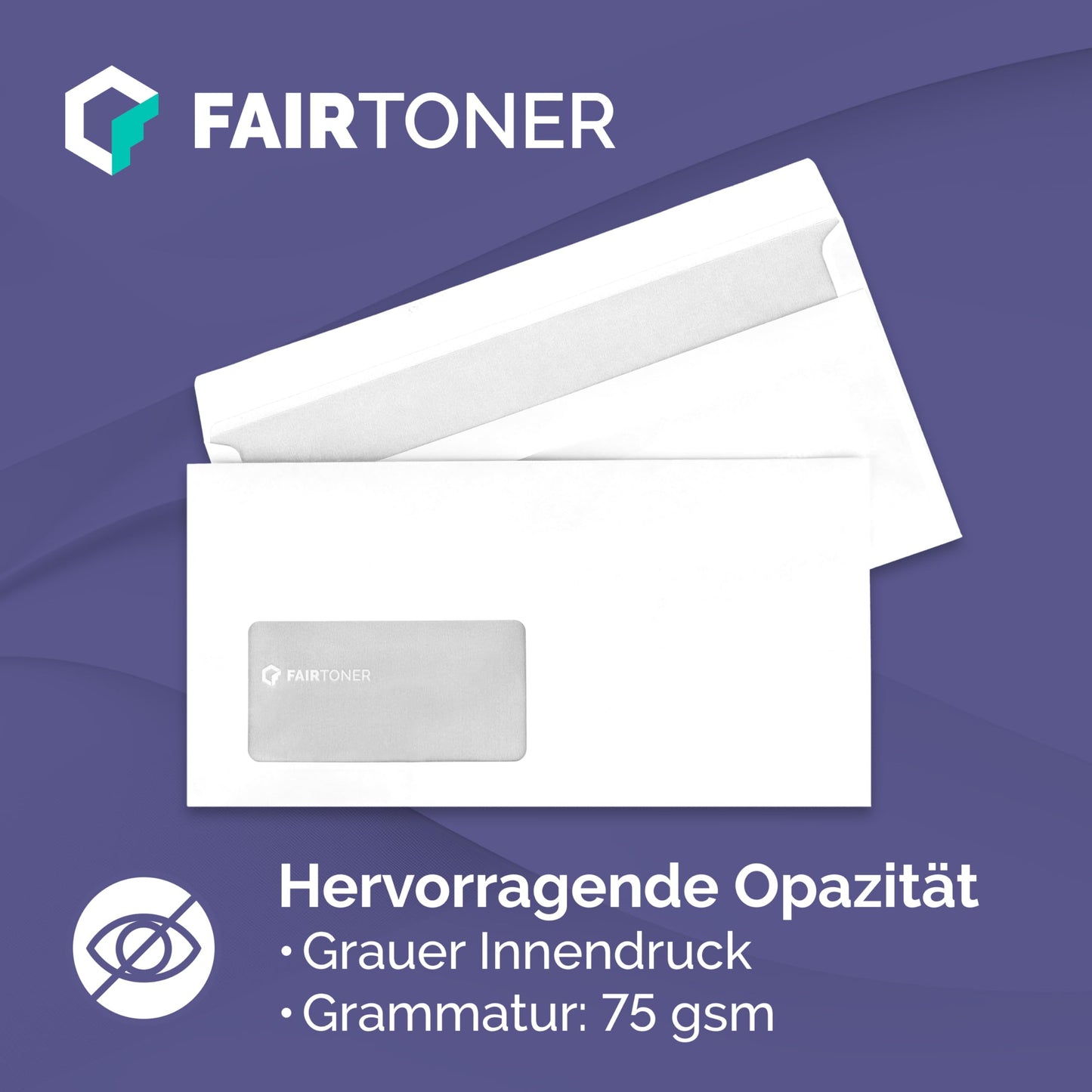 FairToner DL envelopes with window (1,000 pieces) self-adhesive, window envelopes 22 x 11 cm white