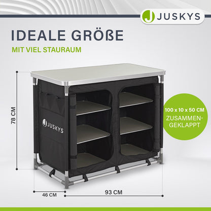 Juskys camping kitchen foldable with carrying bag - outdoor camping kitchen foldable camping cabinet - foldable kitchen box - black