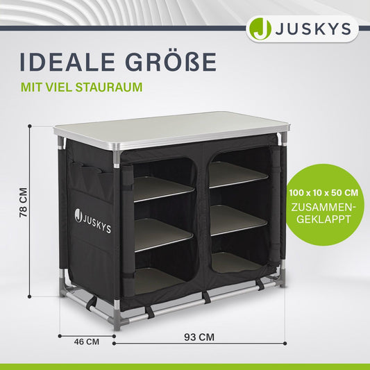 Juskys camping kitchen foldable with carrying bag - outdoor camping kitchen foldable camping cabinet - foldable kitchen box - black