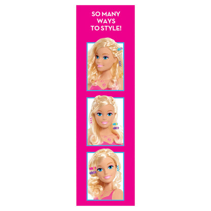 Just Play Barbie Blonde Hair Styling Head 20cm with 20 accessories for styling fun, for ages 3 and up.