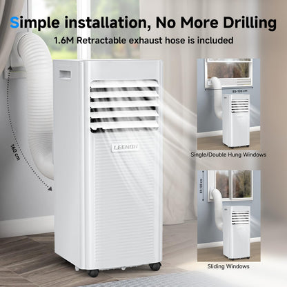 Air conditioner Mobile 9000 BTU, LEENON Mobile air conditioner 4 in 1 Cooling Dehumidifying Fan & Sleep Mode, 2.6KW Portable air conditioner with exhaust hose, Remote control/24h timer for home office up to 35 m².
