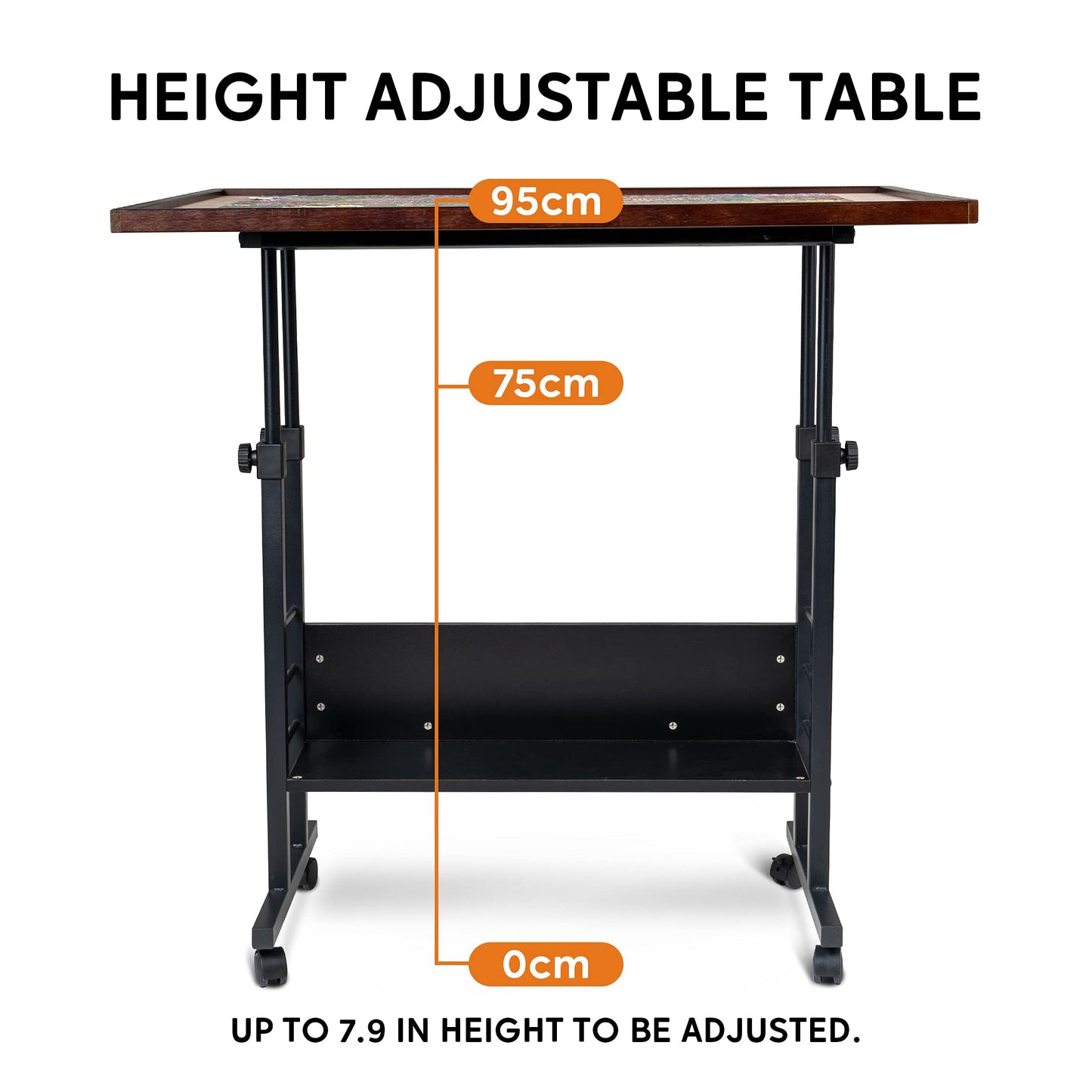 Becko US Jigsaw Puzzle Table Puzzle Board with Cover Puzzle Easel Tilting Table with Height Adjustment for Up to 1500 Pieces, Enclosed with 4 Wheels (Brown)