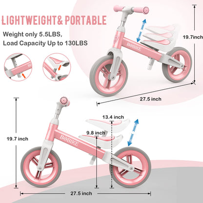 MHCYLION balance bike for 1.5-4 year olds up to 25kg, adjustable handlebar and seat height, handlebar lock, ultralight kids' balance bike for boys and girls (pink)