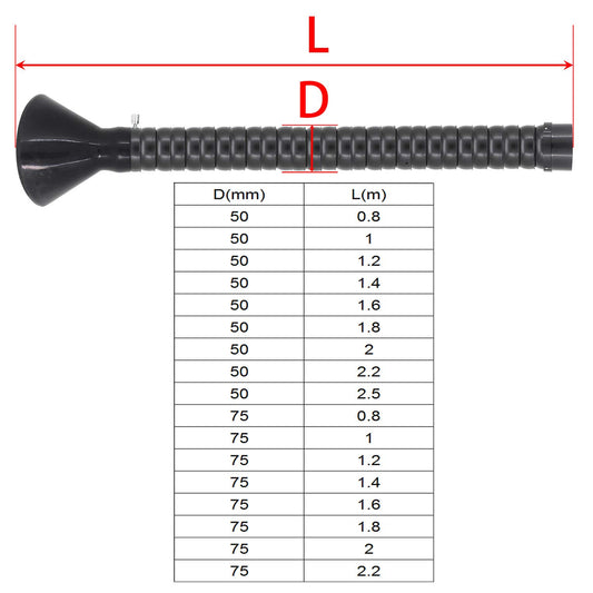 Adjustable extraction arm for solder fume extraction - for dust, smoke, and welding fumes - outer diameter 50-75 mm - length 0.8-2.5 m (outer diameter 50 mm, length 1.8 m)