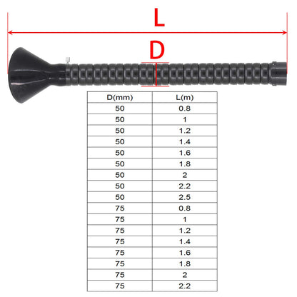 Adjustable extraction arm for solder fume extraction - for dust, fumes, and welding smoke - outer diameter 50-75mm - length 0.8-2.5m (outer diameter 50mm, length 1.6m)