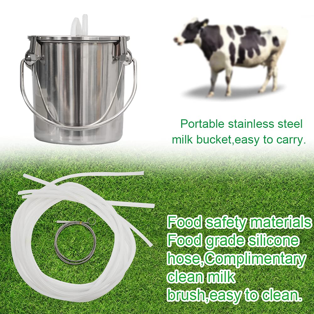 Automatic pulsating vacuum pump for milking 3.7L, portable electric milking machine for cows, goats, sheep, milking set for cattle, made of stainless steel, with vacuum milk bucket 7L for cows.