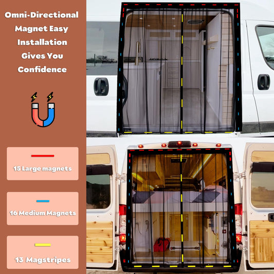 Magnetic Van Insect Screen for,Car Window Insect Net Universal Magnets Mosquito Nets, Center Magnet Closure RVs,Side Door/Trunk Camping Ventilation Mosquito Nets 210 * 150cm