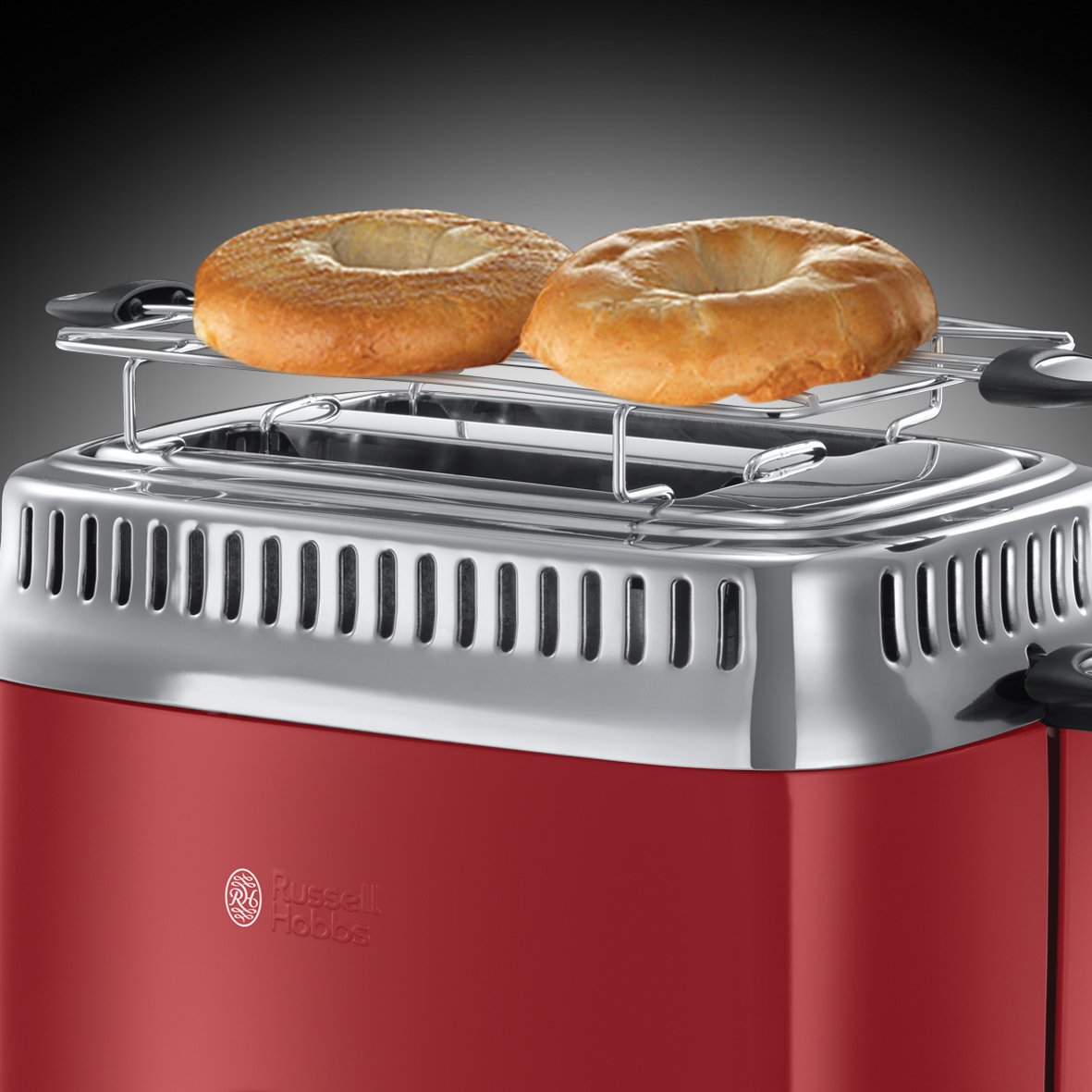 Russell Hobbs toaster [for 2 slices] Retro Stainless Steel Red (countdown display in retro design, including bun rack, 6 browning levels + defrost & reheat function, 1300W) Vintage 21680-56