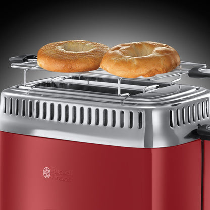Russell Hobbs toaster [for 2 slices] Retro Stainless Steel Red (countdown display in retro design, including bun rack, 6 browning levels + defrost & reheat function, 1300W) Vintage 21680-56