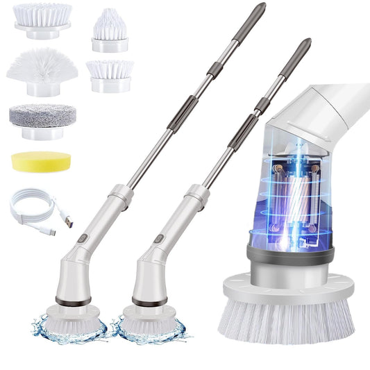 Electric cleaning brush, Electric Spin Scrubber Cordless with 6 interchangeable drill brush heads and adjustable handle, shower cleaning brush tub floor tile mop set for bathroom tile floor car.