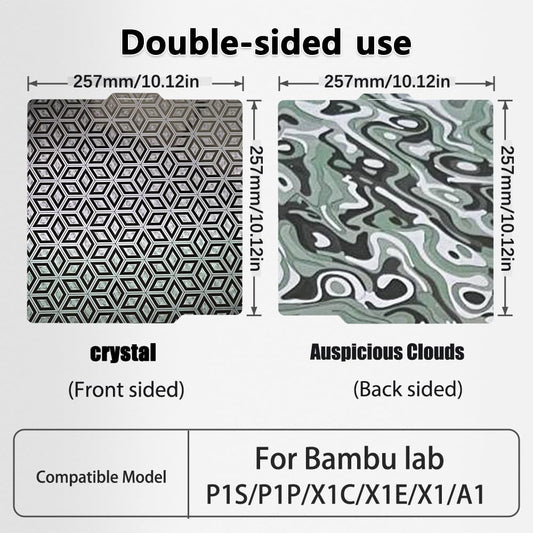 JUUPINE bamboo board Xiangyun + Crystal plate for Bambu lab a1 X1C X1 X1E P1P P1S, 257 x 257 mm carbon plate for bambulab filament