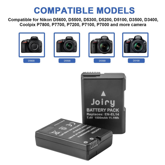 2X EN-EL14 EN-EL14a Replacement Battery Compatible with Nikon D5600 D5500 D5300 D5200 D5100 D3500 D3400 D3300 D3200 D3100 Df Coolpix P7800 P7700 P7200 P7100 P7000