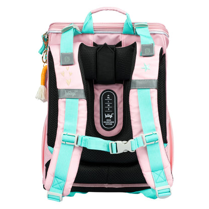 Baagl school backpack set for girls 3-piece, Zippy school bag for 1st grade, elementary school backpack with chest strap, ergonomic school rucksack (rainbow pink)