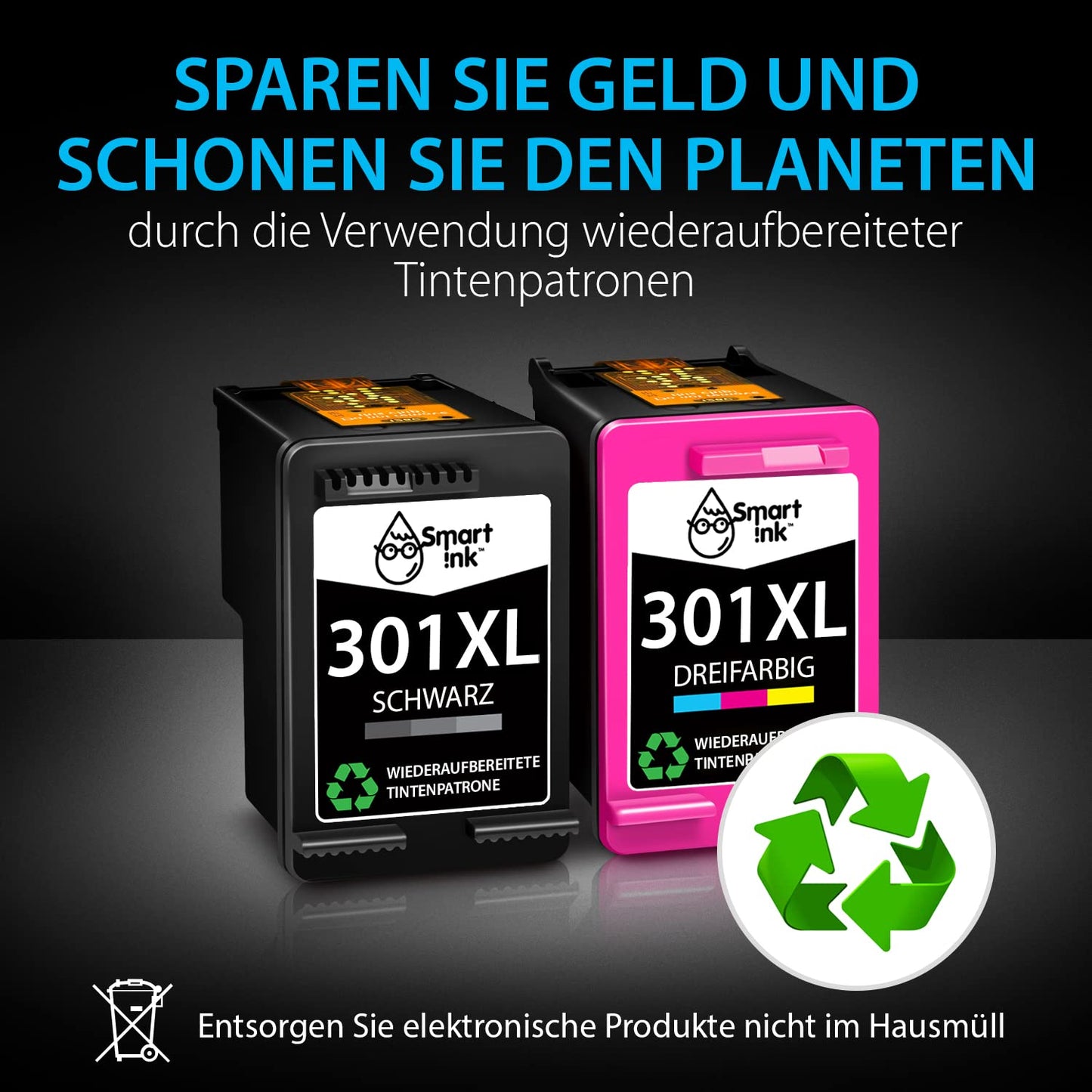 Smart Ink Remanufactured Printer Cartridges as a replacement for HP 301XL 301 XL (2 multipack black & colored) for DeskJet 1000 1050 2050 2050A 2050 1510 3055a HP Envy 4500 4504 5530 Officejet 2620 2622