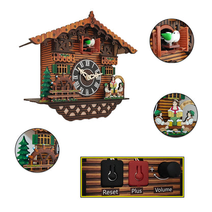 PIAOPIAO Cuckoo Clock, Black Forest Cuckoo Clocks Carved, Wooden House Scene Cuckoo Clock, Original with Cuckoo Call, Suitable for Living Room Bedroom Kitchen Restaurant Café Hotel Decoration
