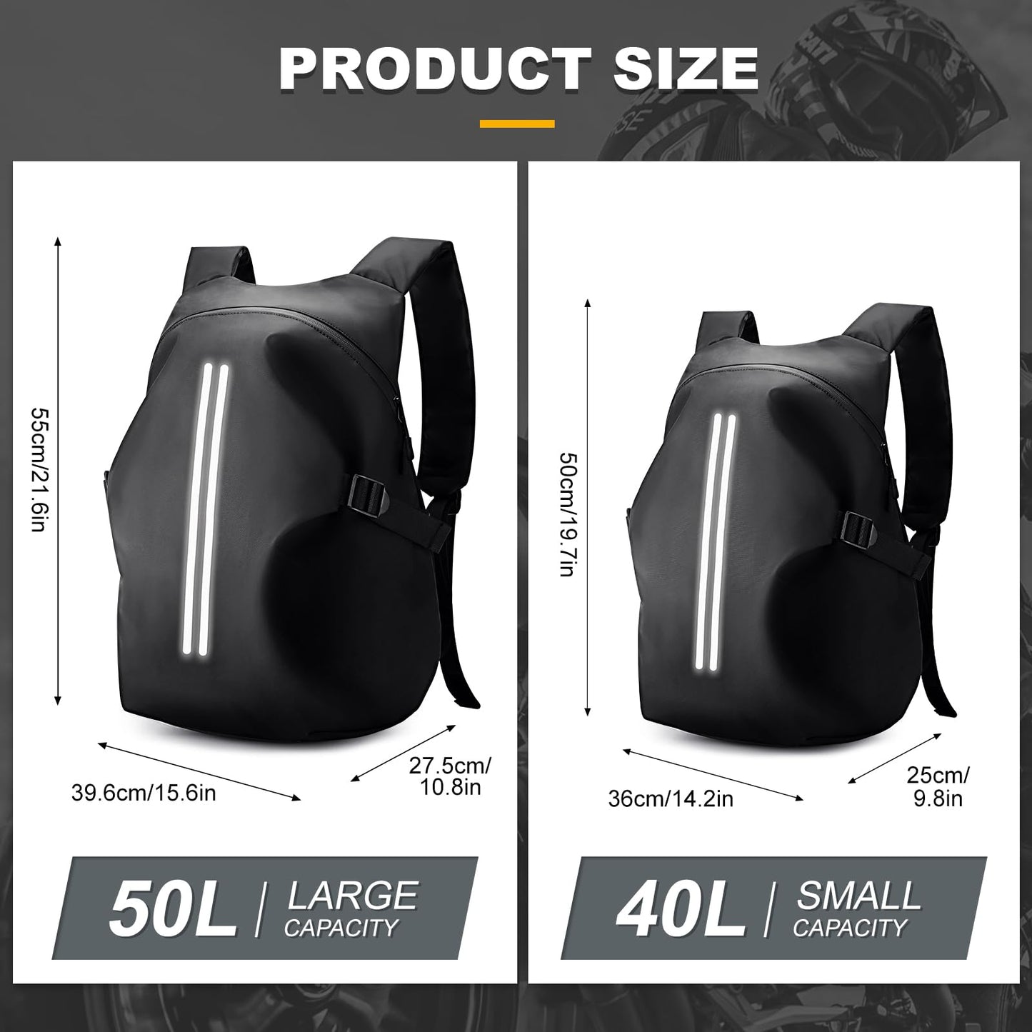 WEPLAN Motorcycle Backpack Men Waterproof Helmet Bag Motorbike Backpacks Helmet Backpack Motorcycle Helmet Women Motorcycle Backpack Men Motorcycle Backpacks Reflective Travel Backpacks Lightweight, Black L