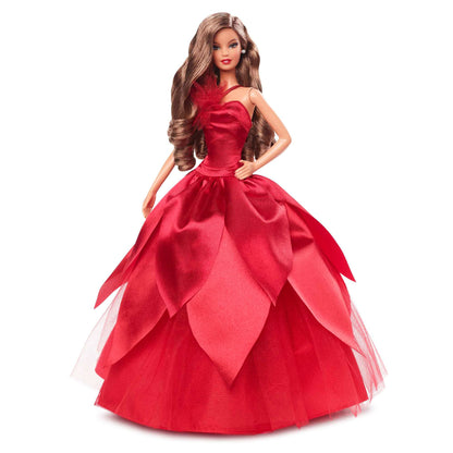 Barbie HBY05 Signature 2022 Holiday Doll (light brown wavy hair) with doll stand, collectible figurine, gift for kids ages 6 and up