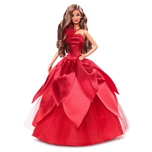 Barbie HBY05 Signature 2022 Holiday Doll (light brown wavy hair) with doll stand, collectible figurine, gift for kids ages 6 and up