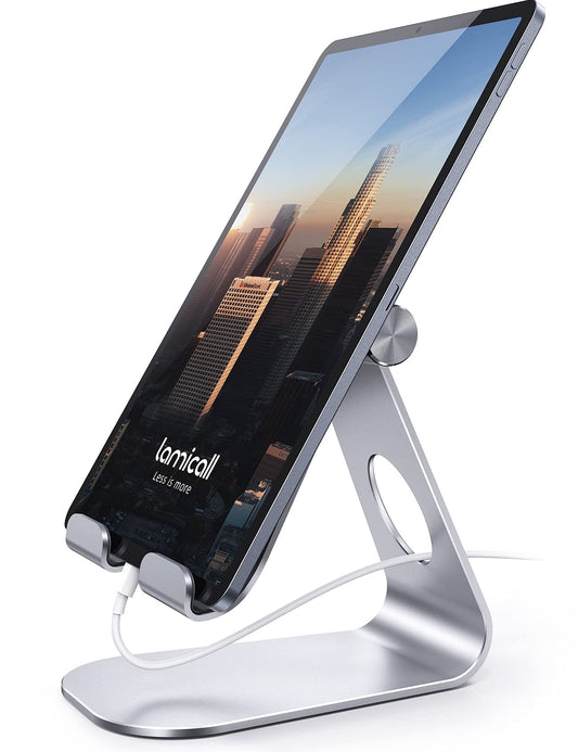 Lamicall Tablet Stand Adjustable, Tablet Holder - Universal Stand, Mount, Dock for 2024 iPad Pro 9.7, 10.5, 11, 12.9, iPad Air Mini 6 5 4, Samsung Tab, and Tablet with 4.7-13 inches - Silver