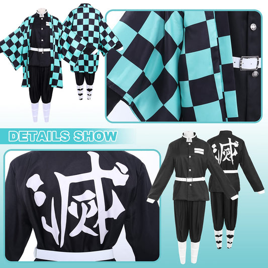Alaiyaky Tanjirou cosplay costume with earrings, Tanjirou cosplay kimono Halloween jacket costume anime coat outfit for adults and kids (Small, Cosplay 1)