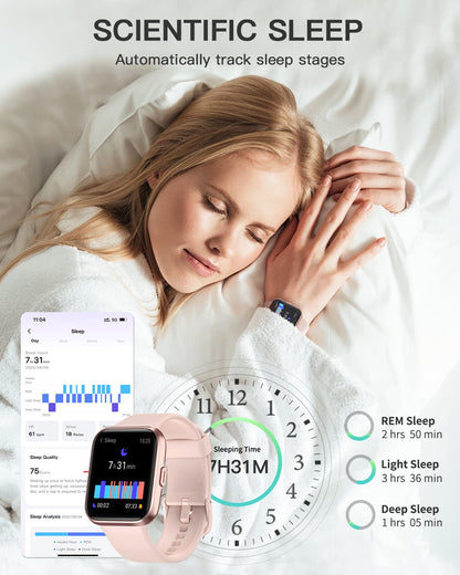 Women's smartwatch with phone function, 1.7" touchscreen pedometer watch with Alexa, 60+ sport modes, heart rate monitor, sleep monitor, SpO2, Whatsapp reminders, IP68 waterproof fitness tracker.