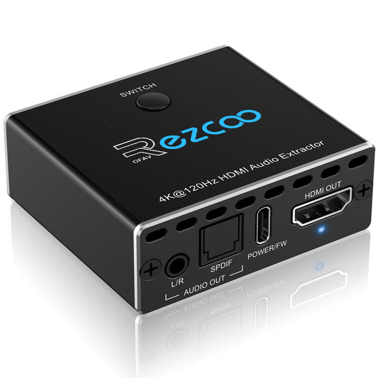 8K@60Hz 4K@120Hz HDMI2.1 Audio Extractor 2 in 1 Out, 48 Gbps, HDCP 2.3, SPDIF 5.1Ch, L/R 2.1Ch, Supports ARC TV Apps, VRR, ALLM, HDCP Bypass, HDR, Vision Atmos, Soundbar, Graphics Card.
