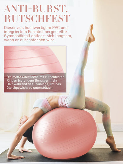 PhysKcal 75cm Pink Thick Gym Ball and 23cm Pilates Ball Set, Anti Burst Gym Ball, Anti-Slip Exercise Ball, Balance Ball, Yoga Ball for Home, Gym, and Office.