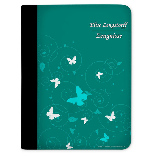 CreaDesign customizes A4 folder for kids 26.7x32.7x1 cm, with 10 clear pockets, expandable to 20, Butterfly Petrol design, document holder for students.
