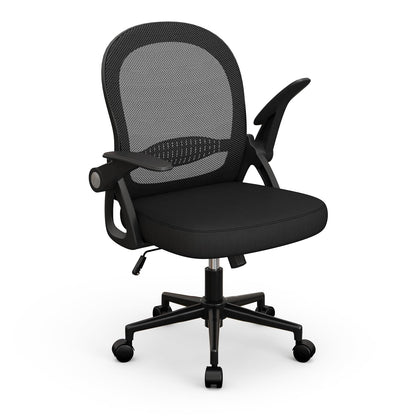 naspaluro office chair, Ergonomic desk chair with breathable mesh backrest, Foldable armrests, Height adjustable, Computer chair, Lightweight chair, 360° swivel chair, Black