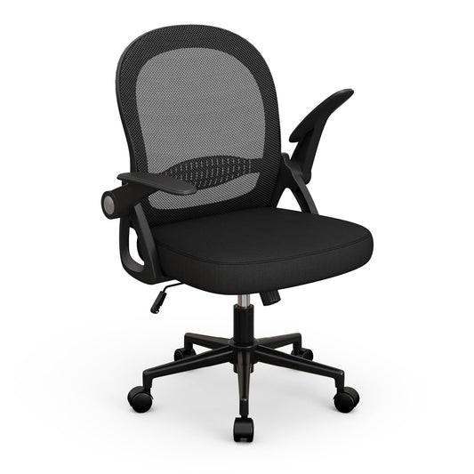 naspaluro office chair, Ergonomic desk chair with breathable mesh backrest, Foldable armrests, Height adjustable, Computer chair, Lightweight chair, 360° swivel chair, Black