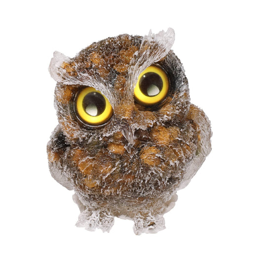 Tiger Eye cute crystal owl figurine ornaments, mini stone owl statues resin animal sculpture talisman healing stone bird decoration for home office table, flower pot, micro landscape, 7.5cm
