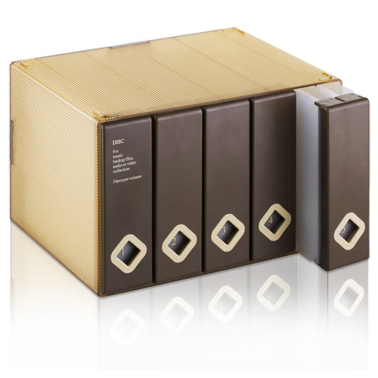 AhfuLife CD/DVD/Blu-ray Storage Boxes Colorful, DVD Box Space Saving Carrying Cases, CD Wallets for Car and Home up to 120 Discs Great for Gifts (Brown)