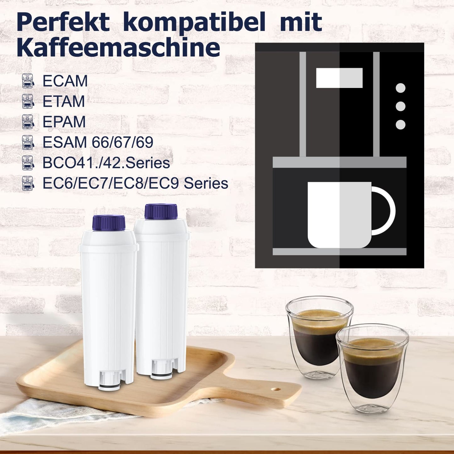ARETHONE water filter, replacement for De'Longhi coffee machines DLSC002 filter, compatible with De'Longhi Magnifica S, Dinamica, Eletta Explorer, ETAM, EPAM series (6 pieces)